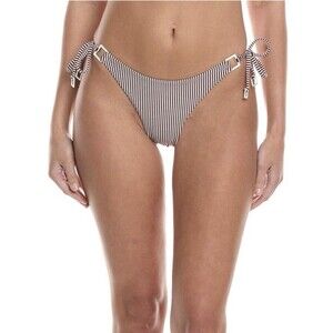 Onia Kate Bikini Bottom Women's Large Seersucker Stripe Pomegranate Low Rise Tie